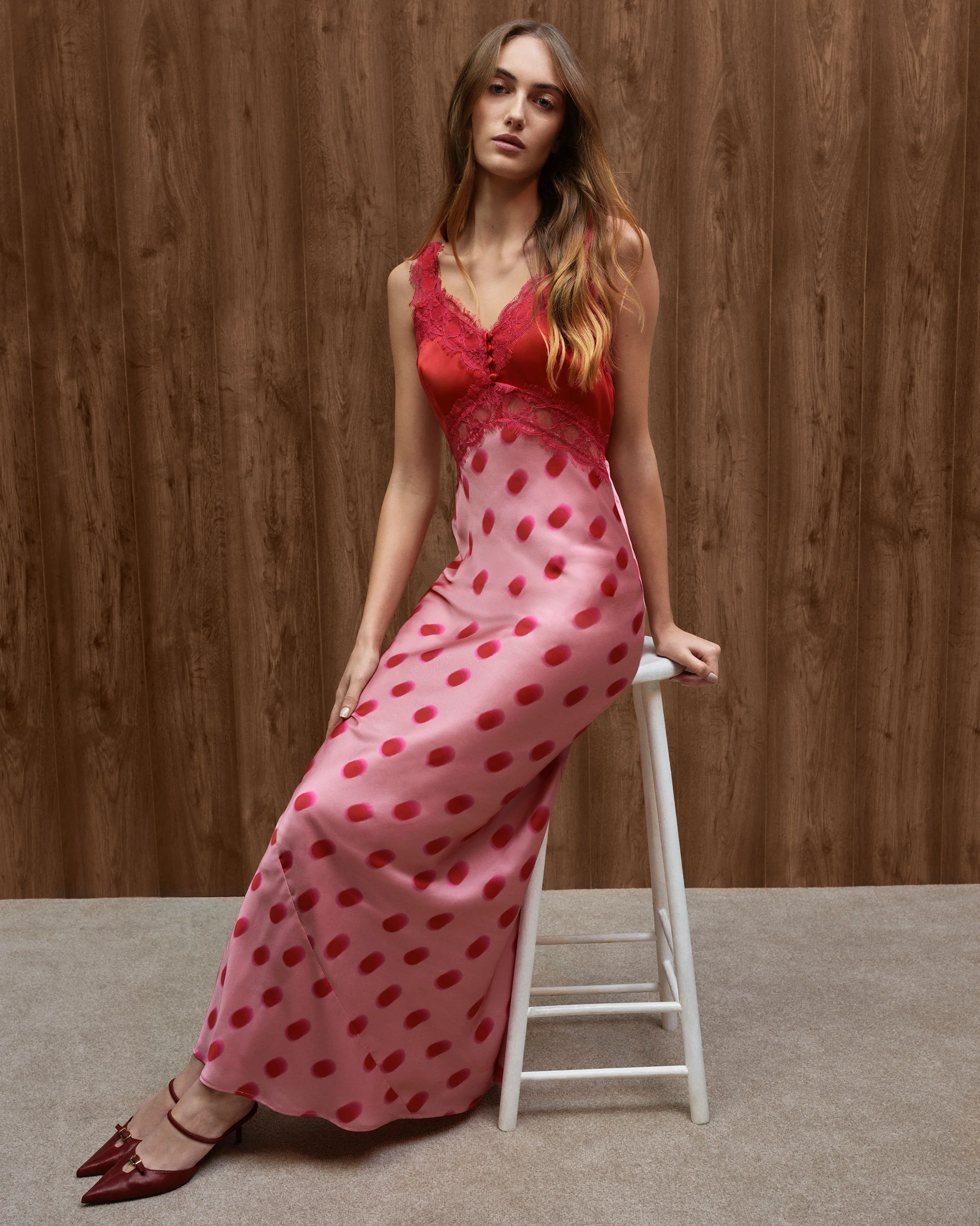 Allie Dress in Pink and Red Large Polka Dot - Image 5
