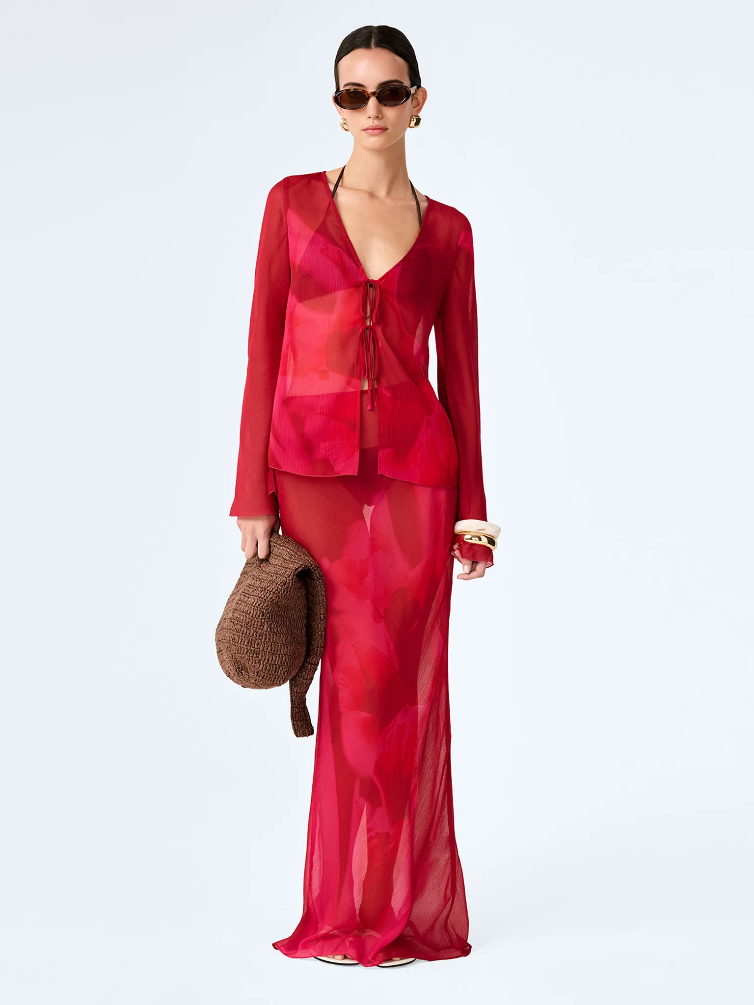 Cierra Skirt in Red and Pink Floral Placement - Image 4