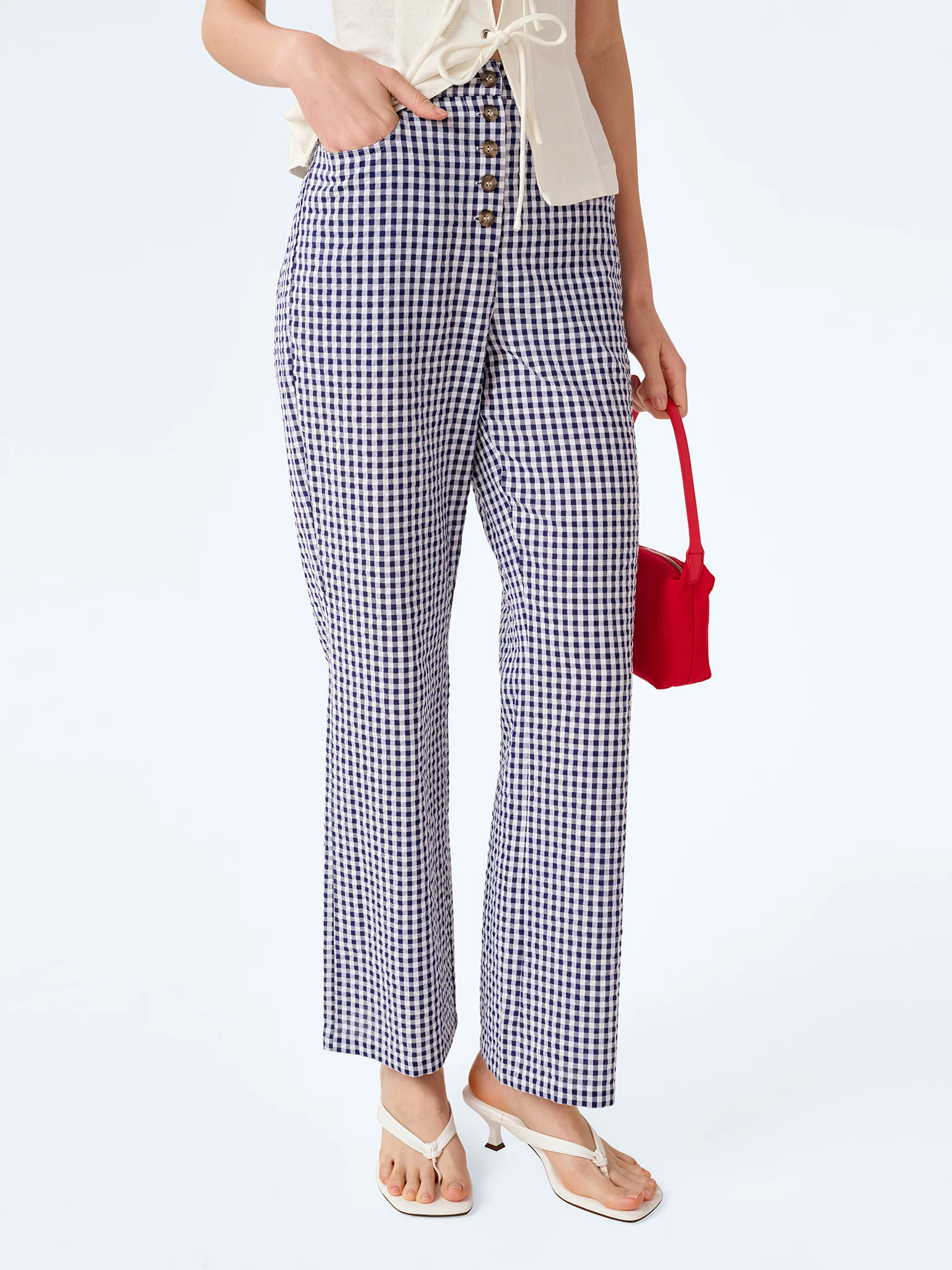 Elodie Trouser in Navy/Cream Gingham - Image 3