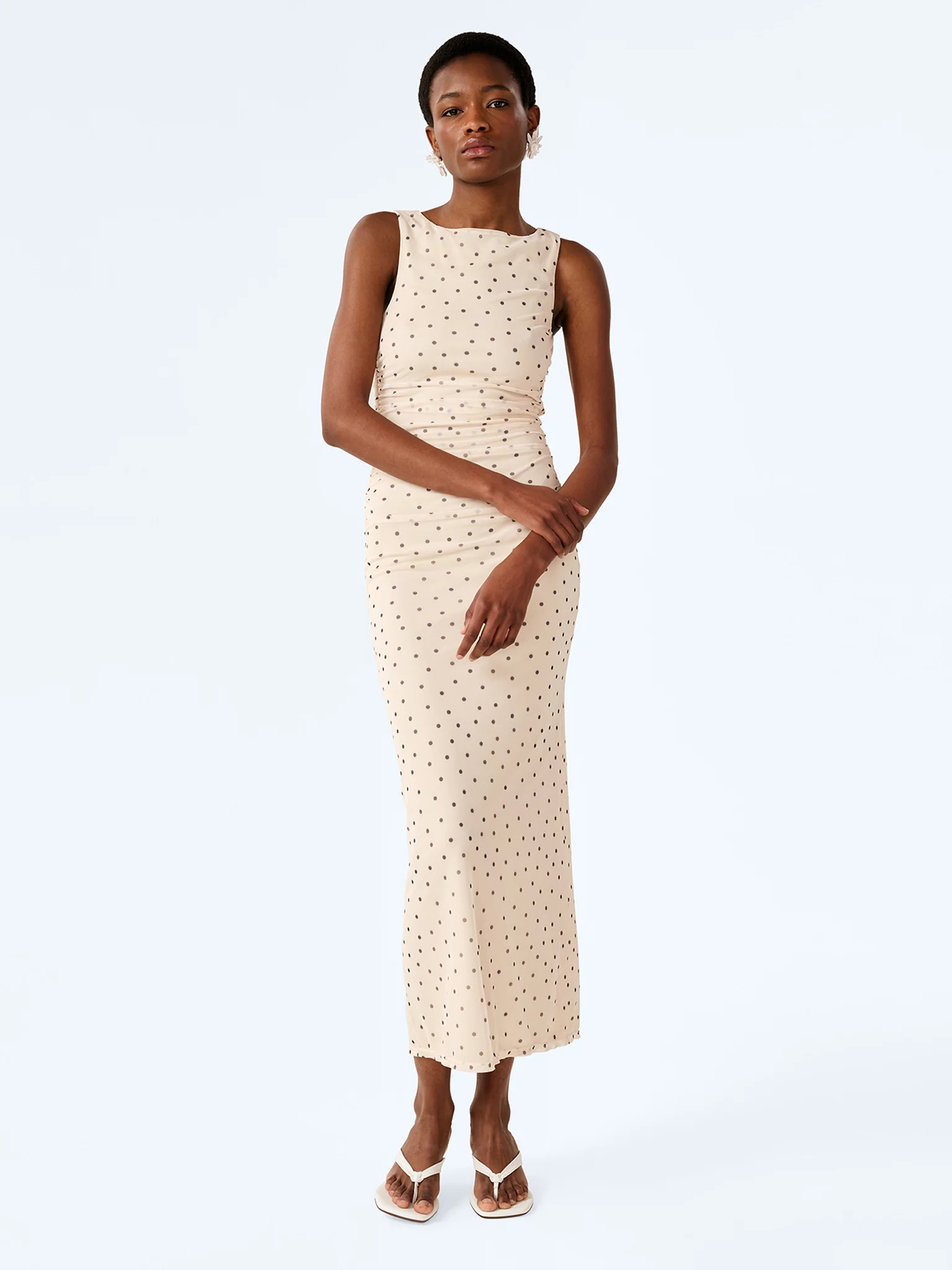 Hollis Sleeveless Dress in White Polka Dot - Image 3