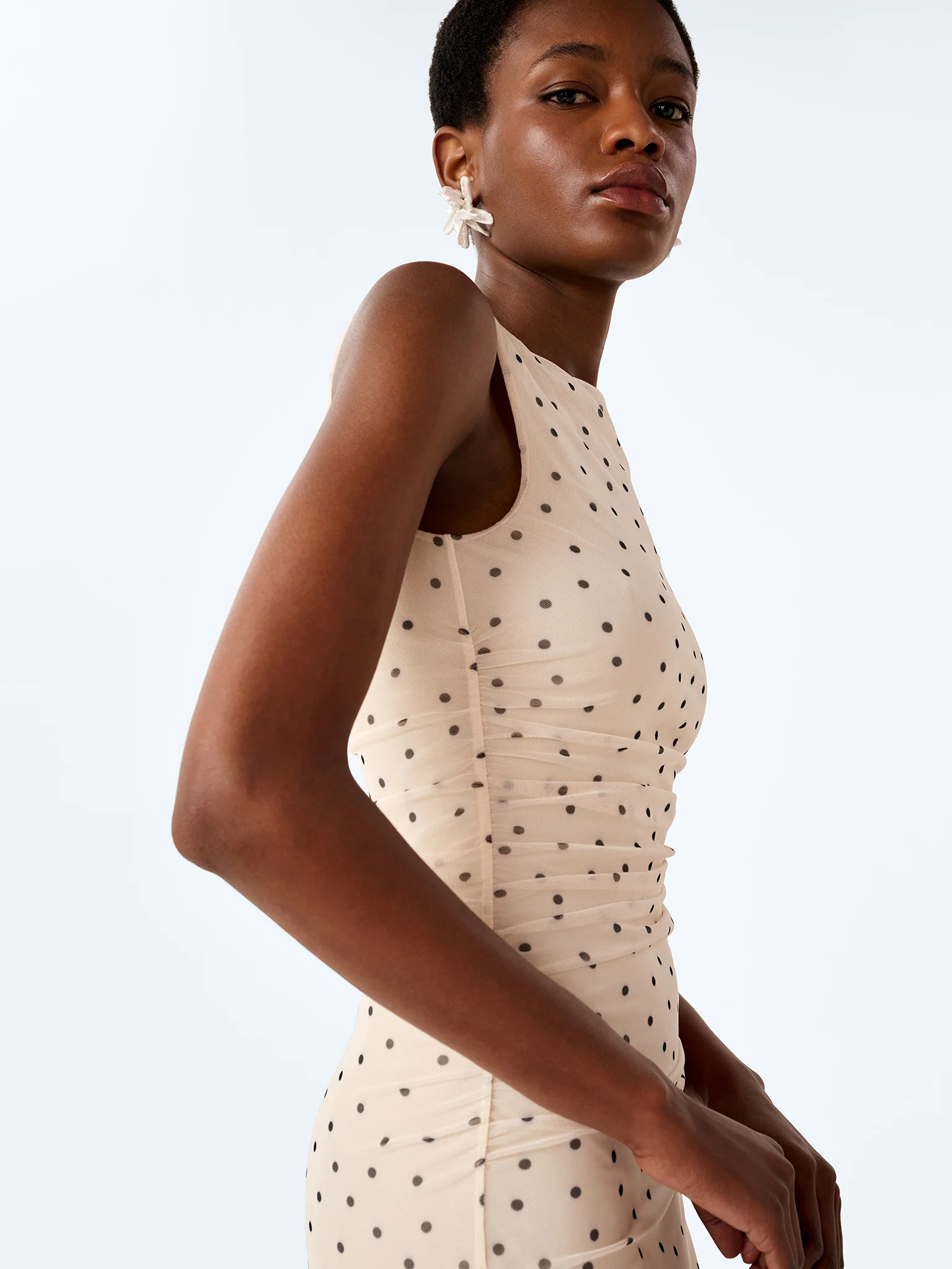 Hollis Sleeveless Dress in White Polka Dot - Image 4