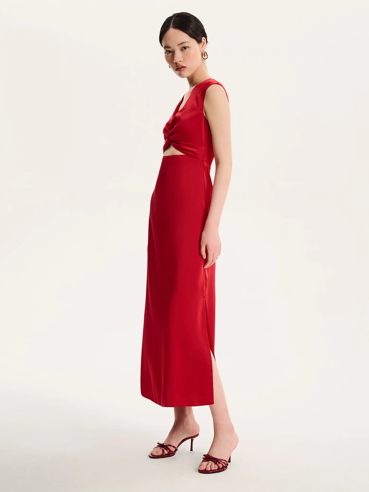 Marin Twist Satin Dress in Barbados Cherry - Image 4