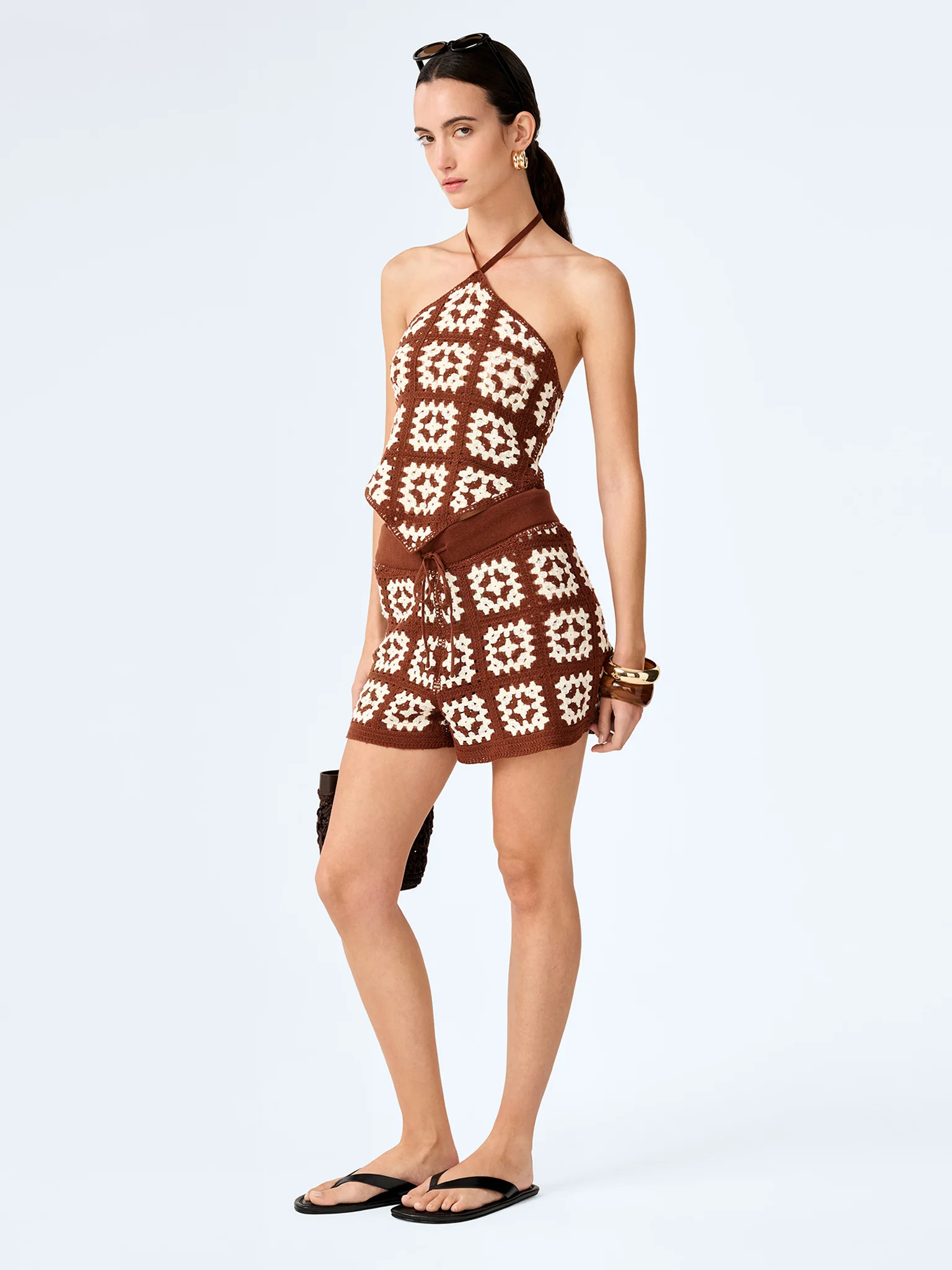 Marisol Shorts in Brown and Cream - Image 3