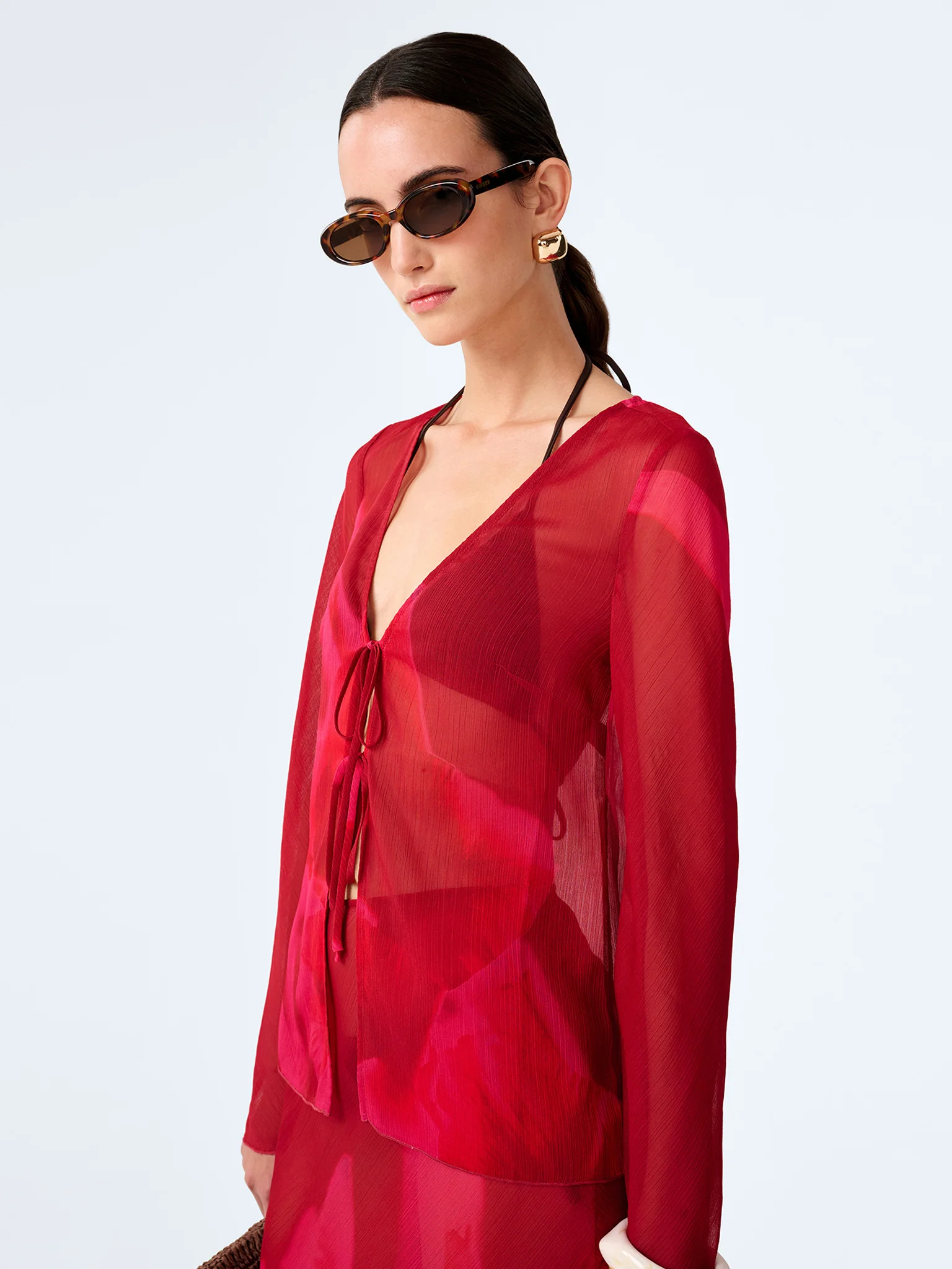 Marla Top in Red and Pink Floral Placement - Image 4
