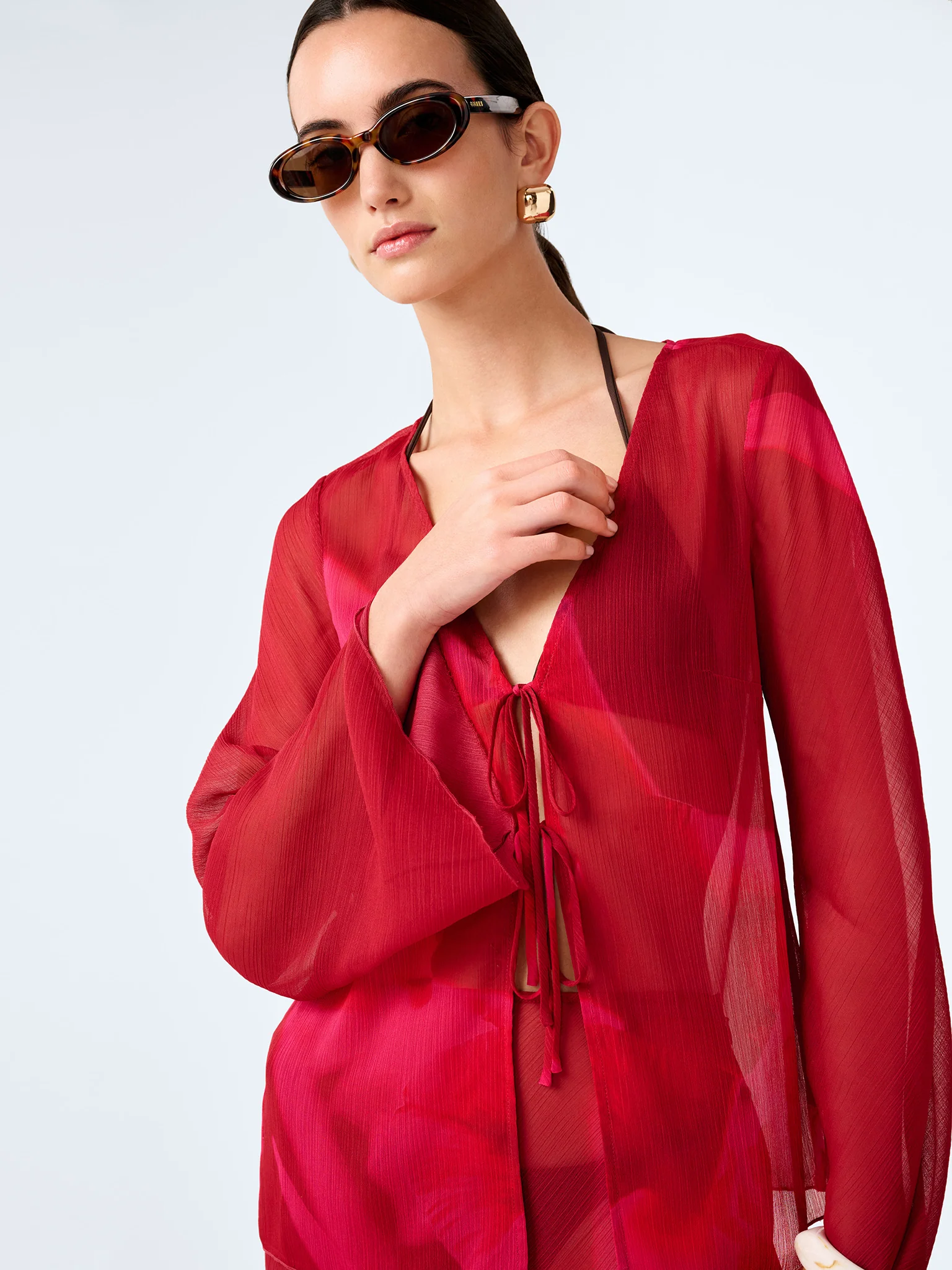 Marla Top in Red and Pink Floral Placement - Image 5