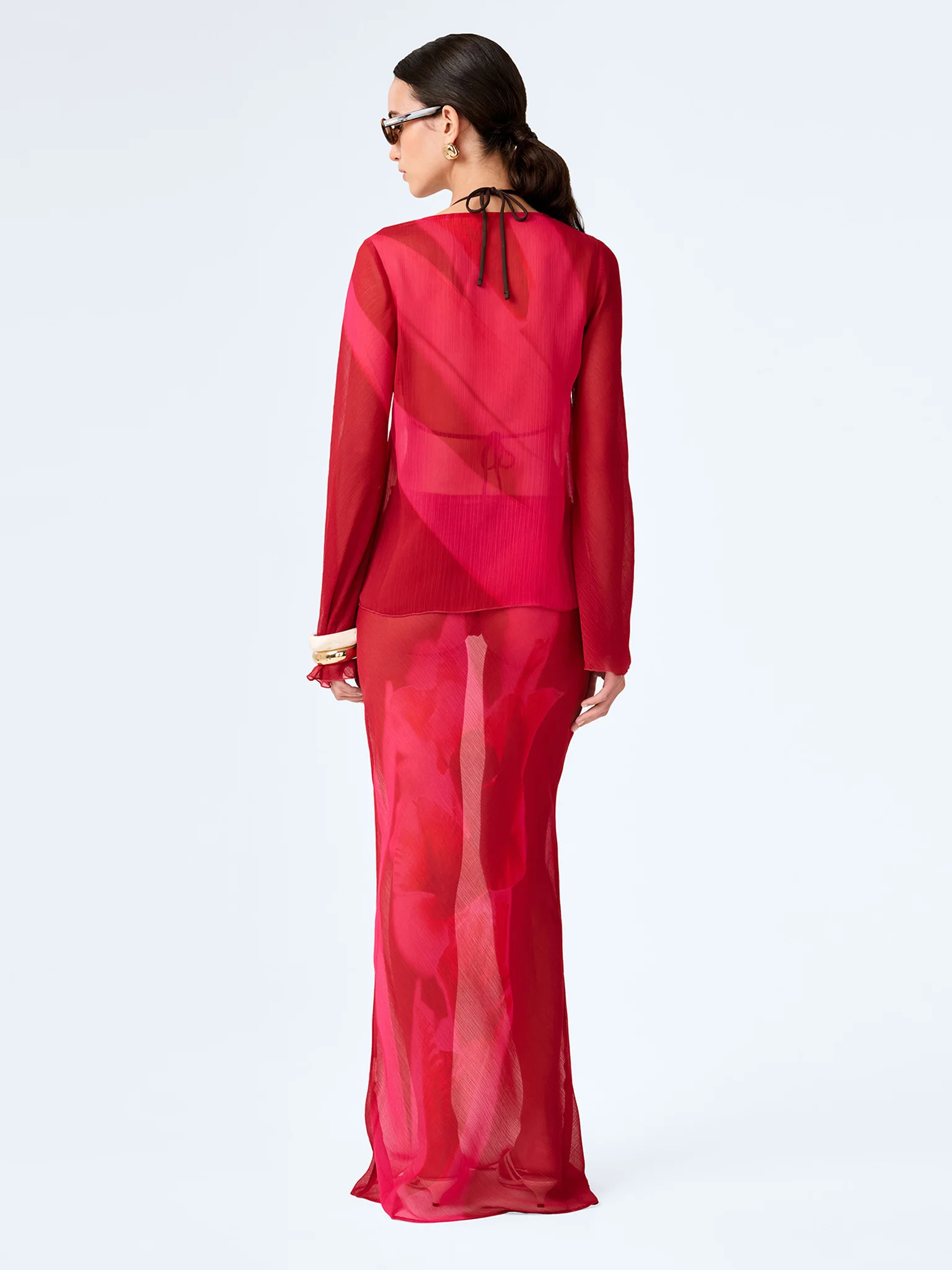 Marla Top in Red and Pink Floral Placement - Image 6