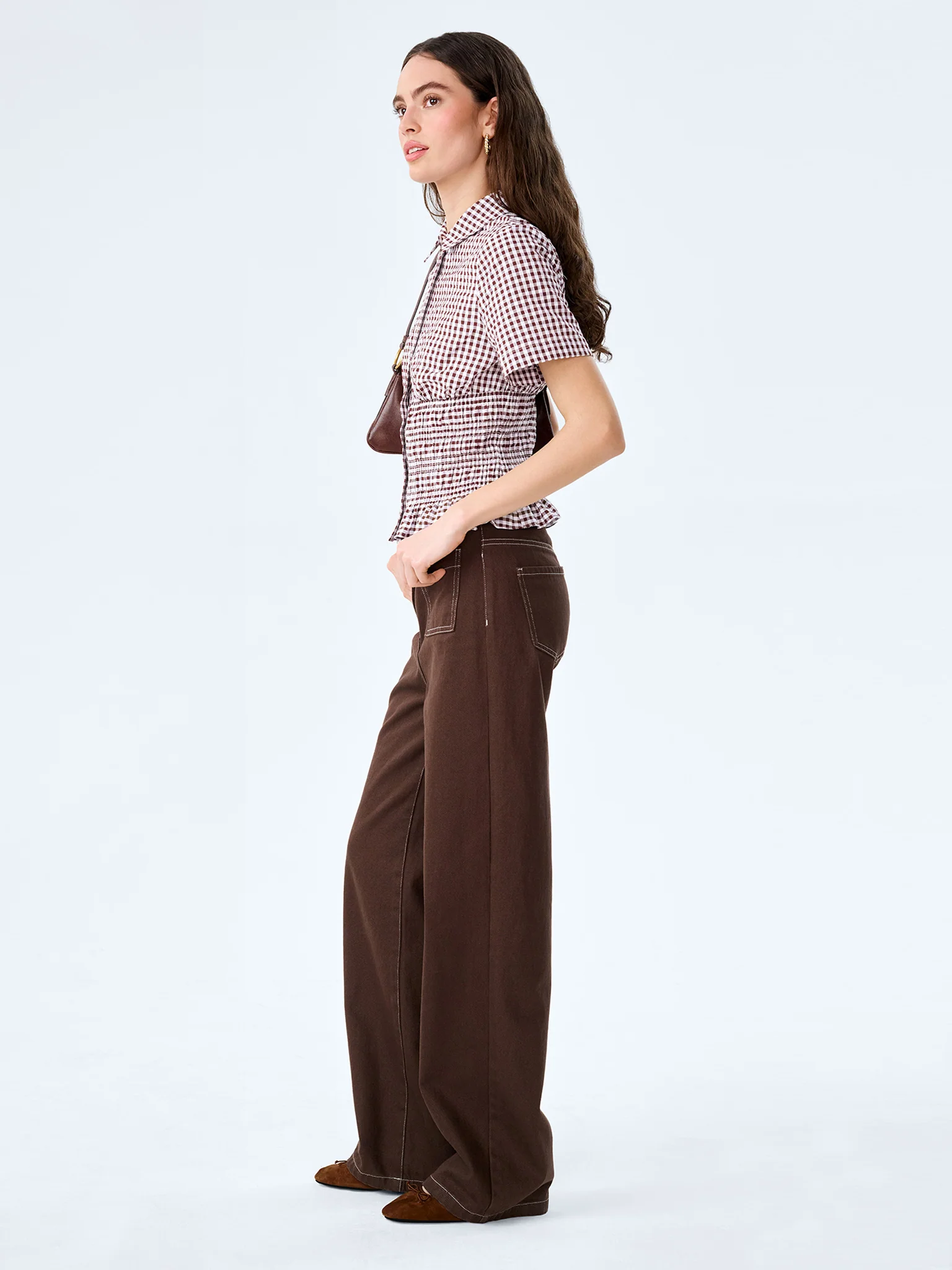 Merida Blouse in Chocolate/Cream Gingham - Image 2