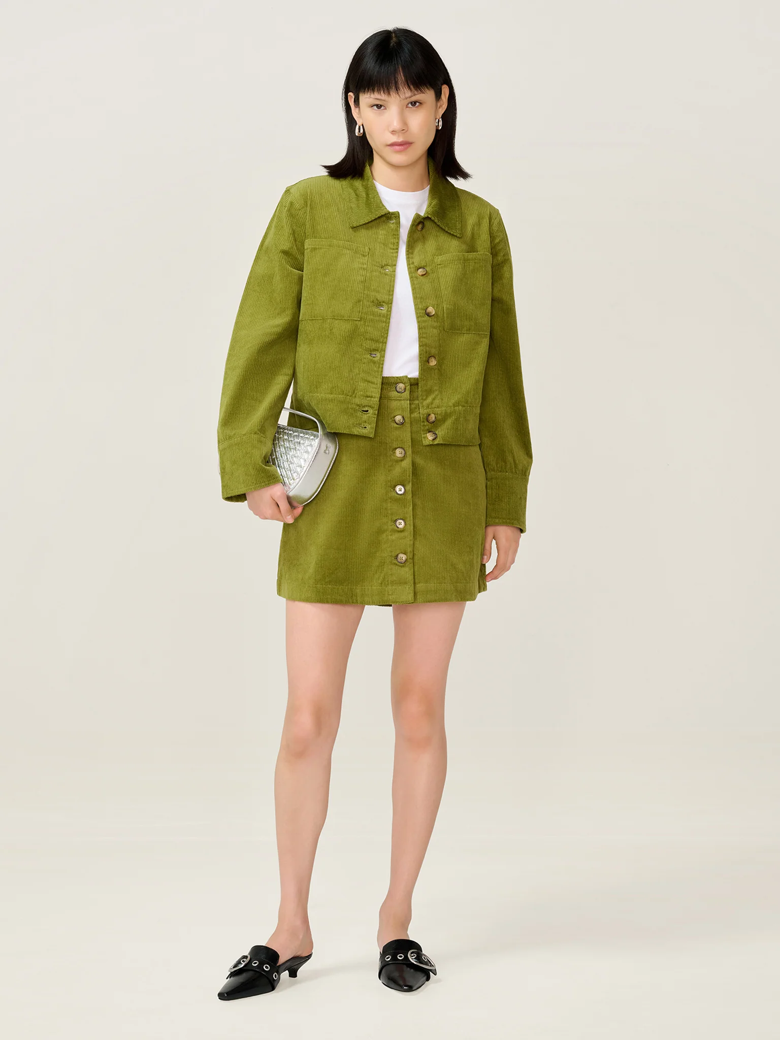 Moira Cord Skirt in Moss Green