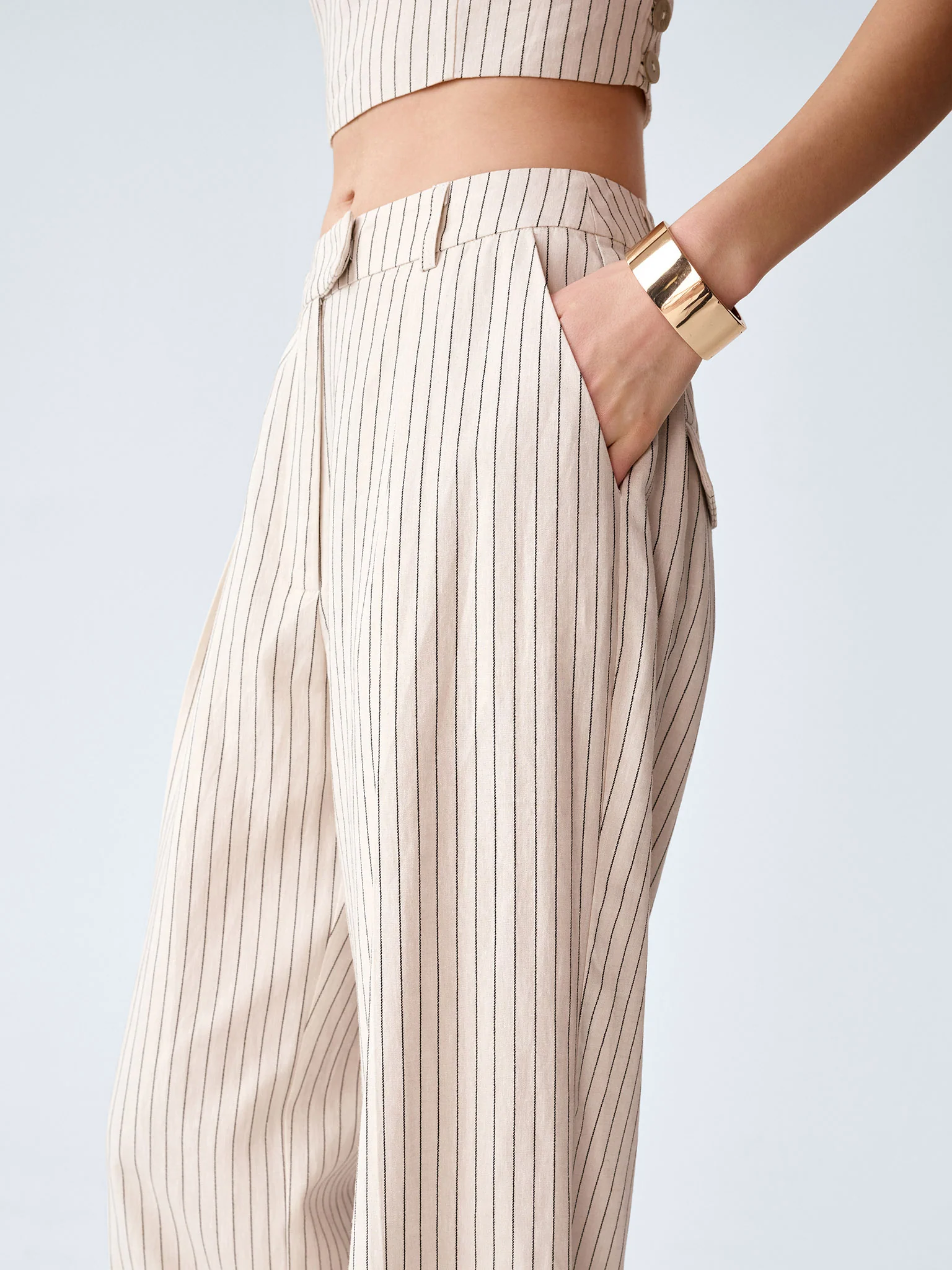 Pearl Trouser in Cream and Black Stripe - Image 3