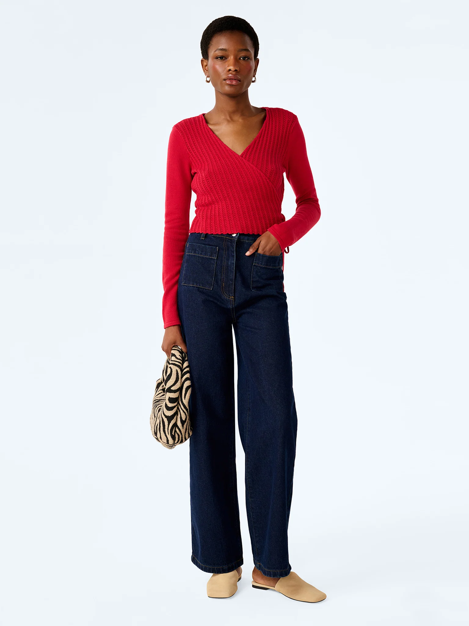 Soleil Knitted Wrap Top in Red - Image 3
