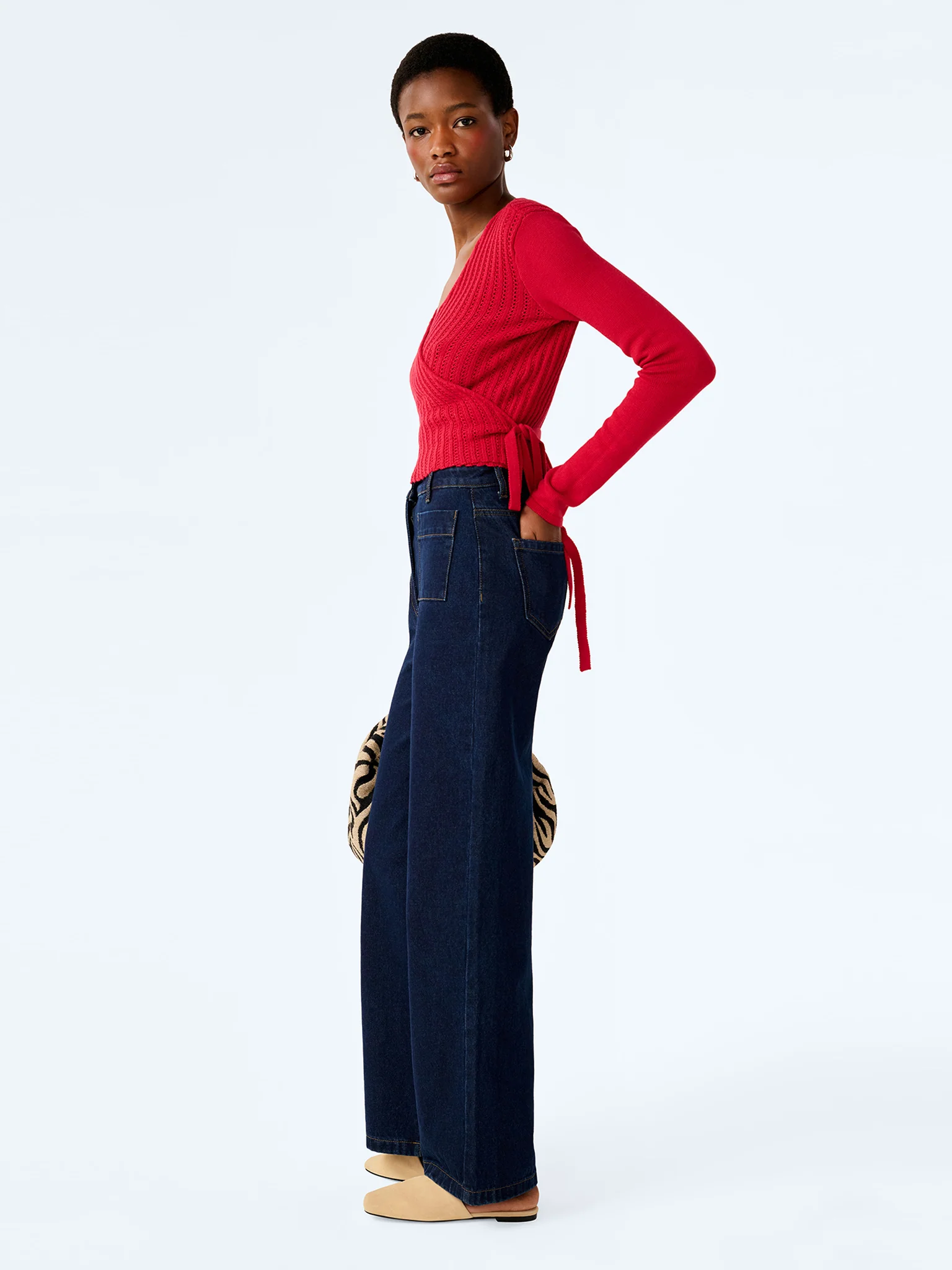 Soleil Knitted Wrap Top in Red - Image 4
